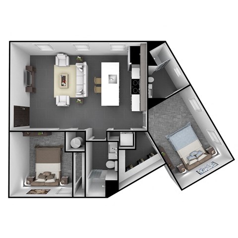 Floor plan for 2 beds, 2 baths, 1150 sqft